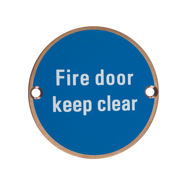 High quality image of the Zoo Hardware - Signage - Fire Door Keep Clear - 76mm dia - PVD Satin Bronze | Sku. zss11-pvdbz | available to order from Trade Door Handles.