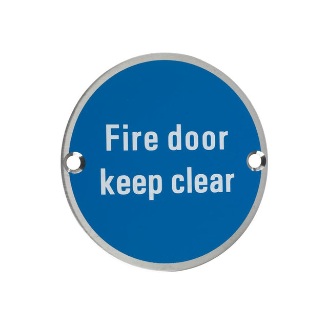 High quality image of the Zoo Hardware - Signage - Fire Door Keep Clear - 76mm dia - Stain Stainless Steel | Sku. zss11ss | available to order from Trade Door Handles.