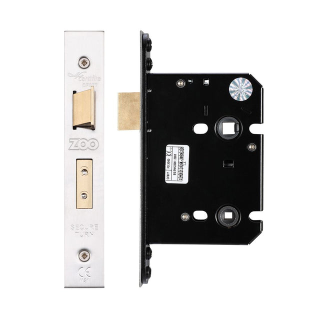 High quality image of the Zoo Hardware - Bathroom Lock - 76mm C/W Forend and Strike - Stain Stainless Steel | Sku. zukb76ss | available to order from Trade Door Handles.