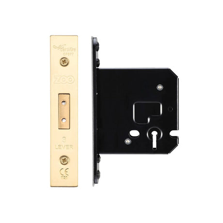 High quality image of the Zoo Hardware - 3 Lever Dead Lock - 76mm C/W Forend and Strike - PVD Brass | Sku. zukd376pvd | available to order from Trade Door Handles.