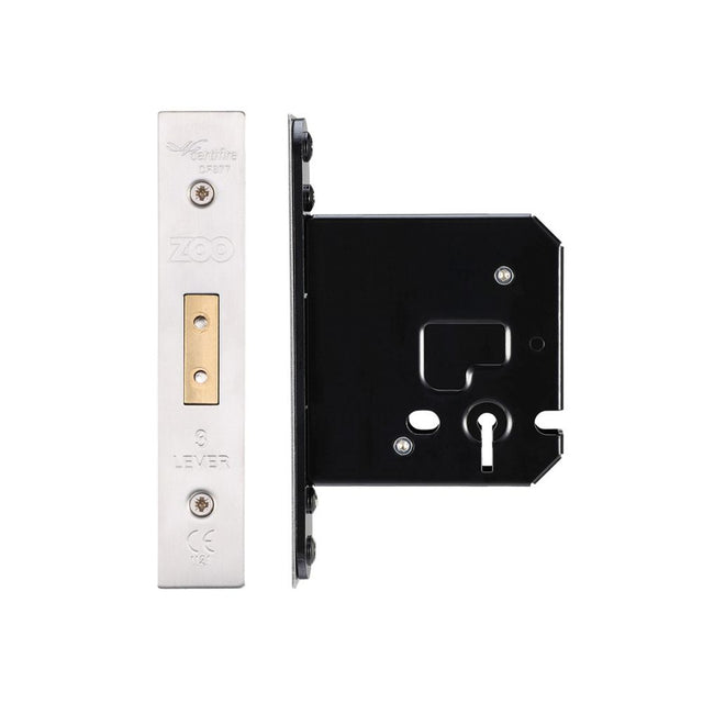 High quality image of the Zoo Hardware - 3 Lever Dead Lock - 76mm C/W Forend and Strike - Stain Stainless Steel | Sku. zukd376ss | available to order from Trade Door Handles.
