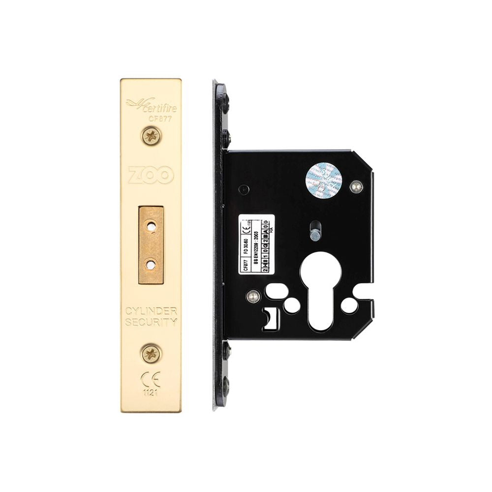High quality image of the Zoo Hardware - Euro Profile Dead Lock - 64mm C/W Forend and Strike - PVD Brass | Sku. zukd64eppvd | available to order from Trade Door Handles.