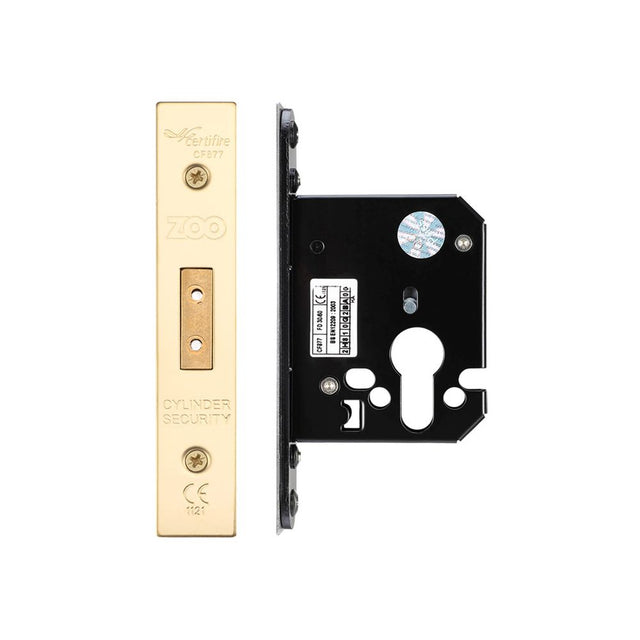 High quality image of the Zoo Hardware - Euro Profile Dead Lock - 64mm C/W Forend and Strike - PVD Brass | Sku. zukd64eppvd | available to order from Trade Door Handles.
