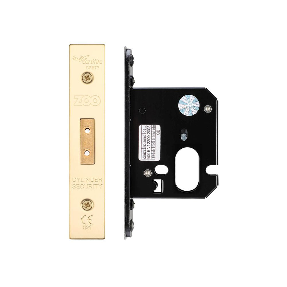 High quality image of the Zoo Hardware - Oval Profile Dead Lock - 64mm C/W Forend and Strike - PVD Brass | Sku. zukd64oppvd | available to order from Trade Door Handles.