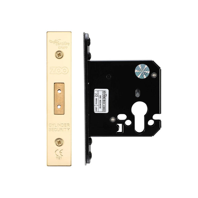 High quality image of the Zoo Hardware - Euro Profile Dead Lock - 76mm C/W Forend and Strike - PVD Brass | Sku. zukd76eppvd | available to order from Trade Door Handles.