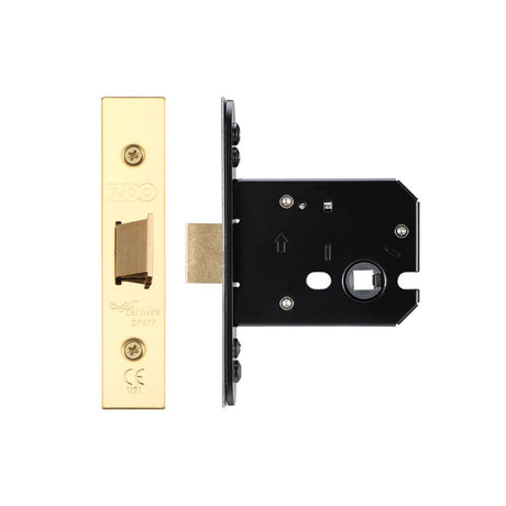 High quality image of the Zoo Hardware - Flat latch - 76mm C/W Forend and Strike - PVD Brass | Sku. zukf76pvd | available to order from Trade Door Handles.