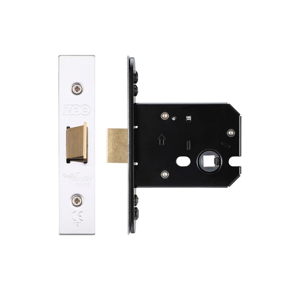 High quality image of the Zoo Hardware - Flat latch - 76mm C/W Forend and Strike - Stain Stainless Steel | Sku. zukf76ss | available to order from Trade Door Handles.