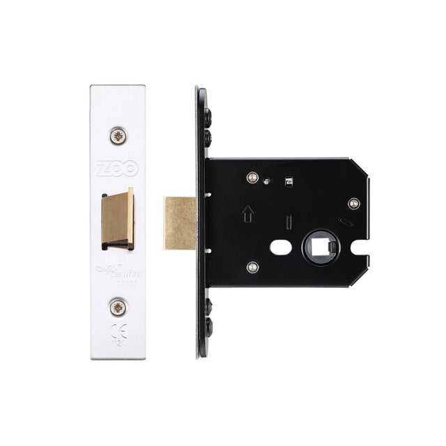 High quality image of the Zoo Hardware - Flat latch - 76mm C/W Forend and Strike - Stain Stainless Steel | Sku. zukf76ss | available to order from Trade Door Handles.