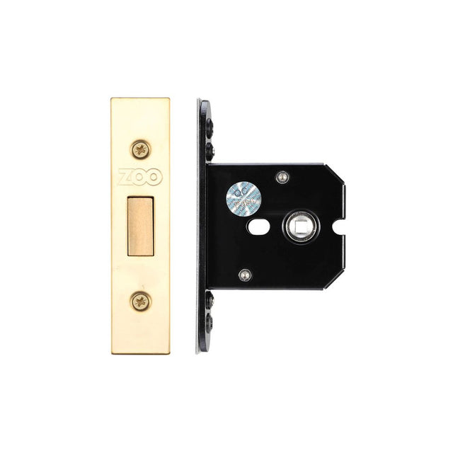 High quality image of the Zoo Hardware - Flat Dead lock - 64mm C/W Forend and Strike - PVD Brass | Sku. zukfd64pvd | available to order from Trade Door Handles.