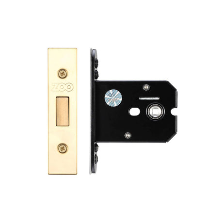 High quality image of the Zoo Hardware - Flat Dead lock - 76mm C/W Forend and Strike - PVD Brass | Sku. zukfd76pvd | available to order from Trade Door Handles.