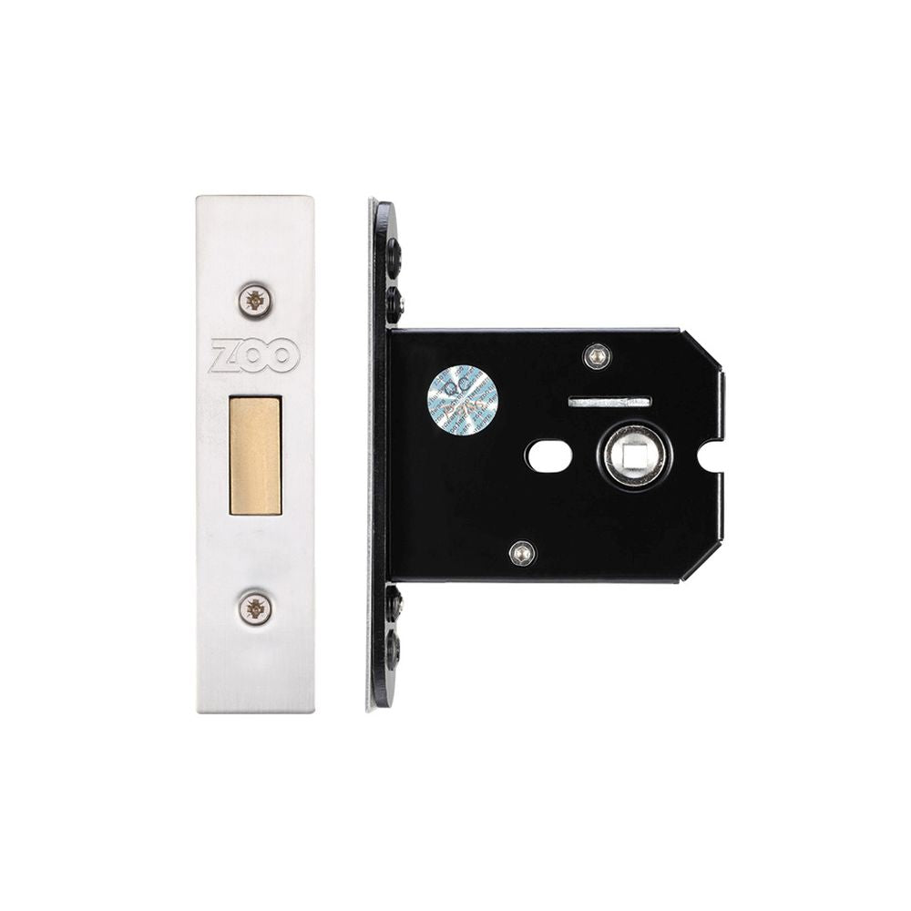 High quality image of the Zoo Hardware - Flat Dead lock - 76mm C/W Forend and Strike - Stain Stainless Steel | Sku. zukfd76ss | available to order from Trade Door Handles.
