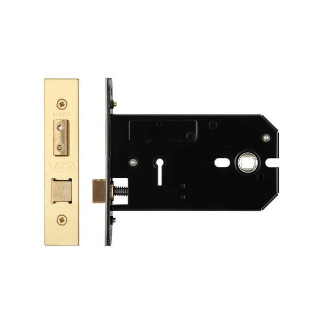 High quality image of the Zoo Hardware - 3 Lever Horizontal Lock - 127mm - PVD Brass | Sku. zukh3127pvd | available to order from Trade Door Handles.