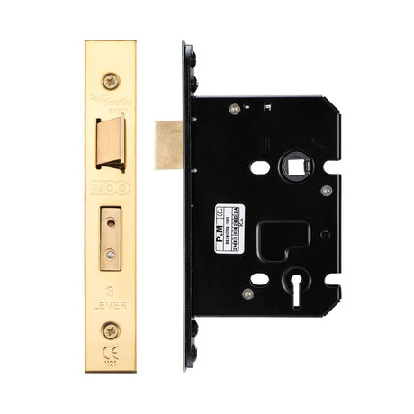 High quality image of the Zoo Hardware - 3 Lever Sash Lock - 76mm C/W Forend and Strike - PVD Brass | Sku. zuks376pvd | available to order from Trade Door Handles.