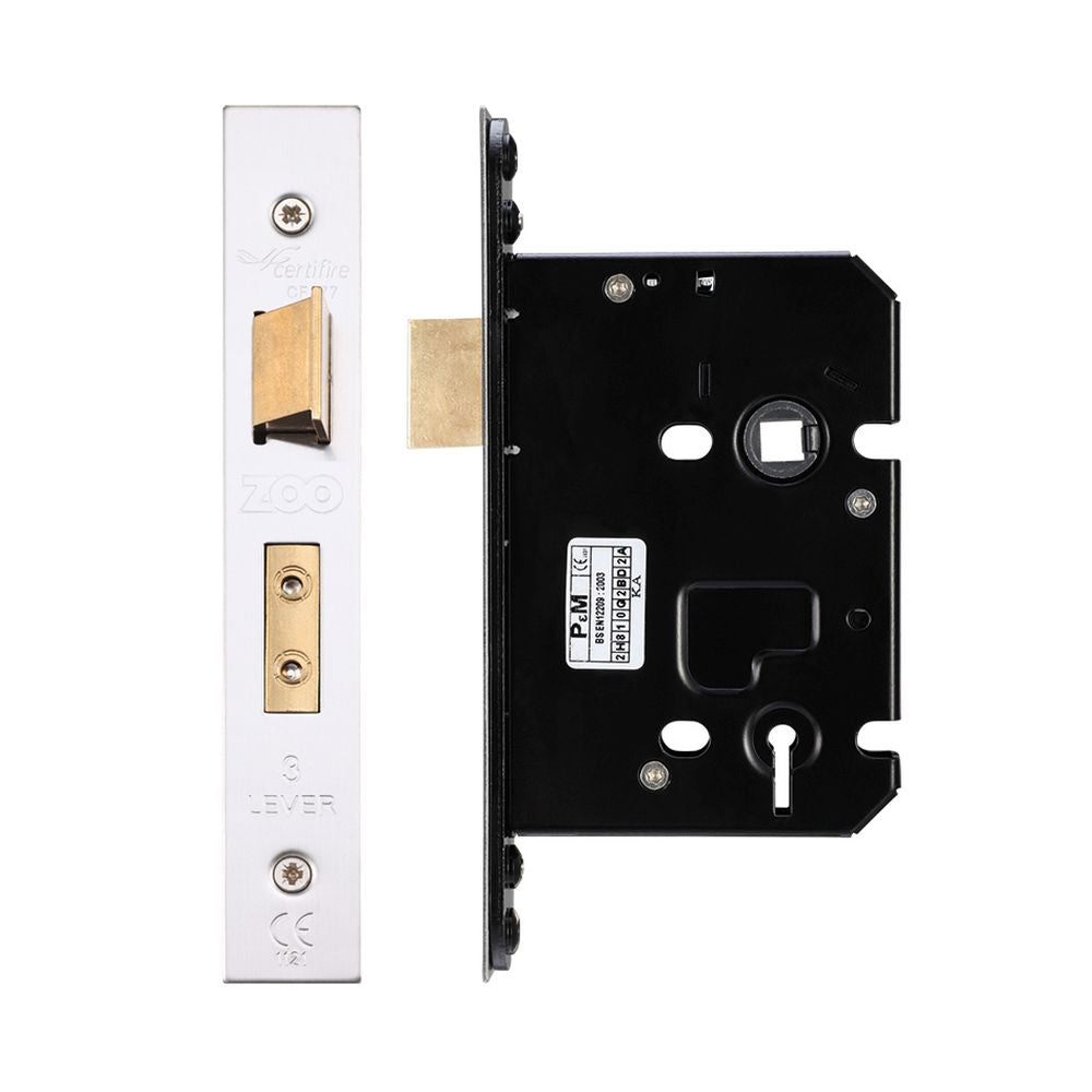 High quality image of the Zoo Hardware - 3 Lever Sash Lock - 76mm C/W Forend and Strike - Stain Stainless Steel | Sku. zuks376ss | available to order from Trade Door Handles.