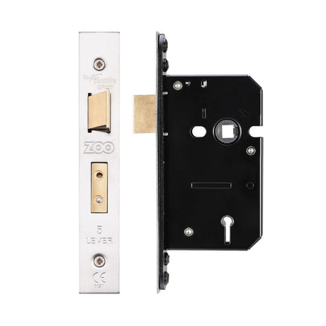High quality image of the Zoo Hardware - 5 Lever Sash Lock - 64mm C/W Forend and Strike - Stain Stainless Steel | Sku. zuks564ss | available to order from Trade Door Handles.