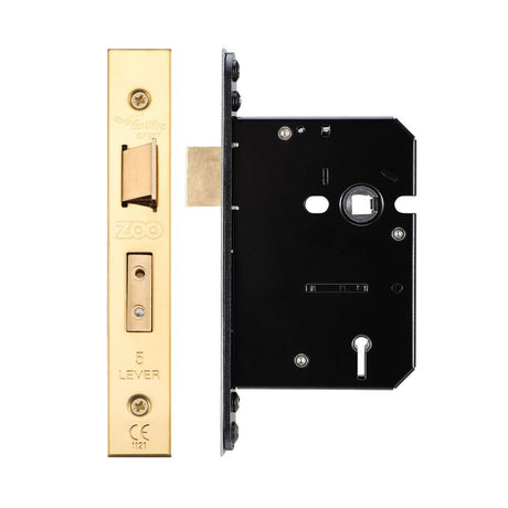 High quality image of the Zoo Hardware - 5 Lever Sash Lock - 76mm C/W Forend and Strike - PVD Brass | Sku. zuks576pvd | available to order from Trade Door Handles.