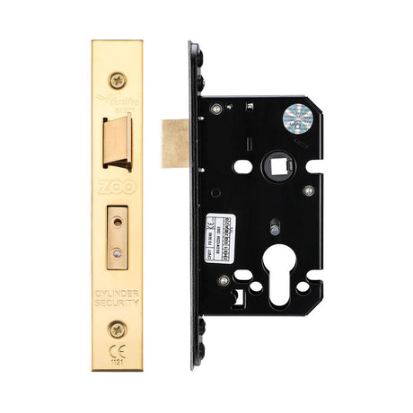 High quality image of the Zoo Hardware - Euro Profile Sash Lock - 64mm C/W Forend and Strike - PVD Brass | Sku. zuks64eppvd | available to order from Trade Door Handles.
