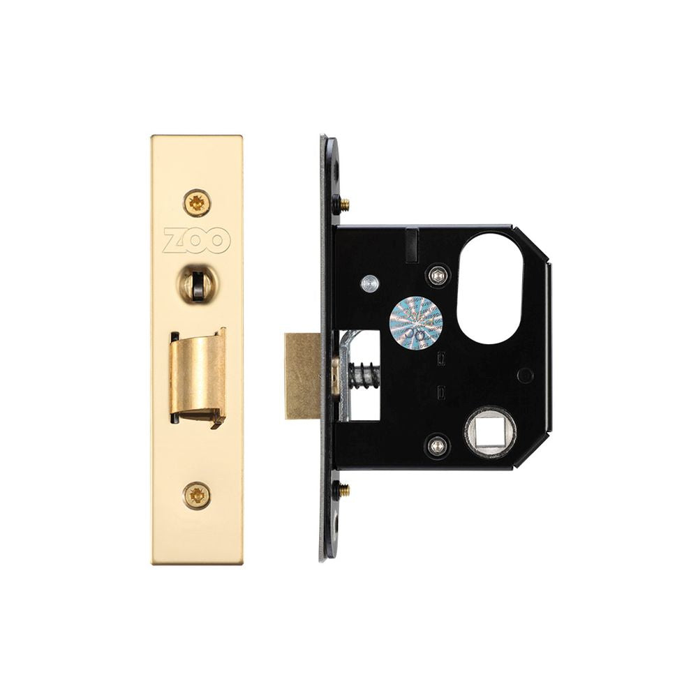 High quality image of the Zoo Hardware - Replacement Nightlatch - 64mm c/w Forend and Strike - PVD Brass | Sku. zurnl64pvd | available to order from Trade Door Handles.