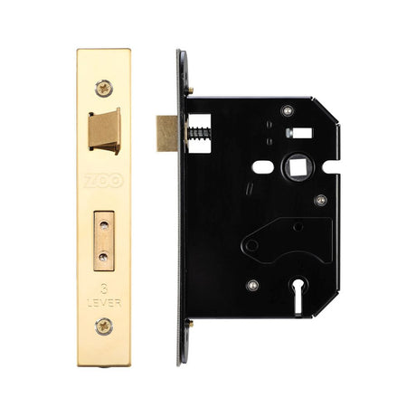 High quality image of the Zoo Hardware - 3 Lever Replacement Sash Lock - 76mm c/w Forend and Strike - PVD Brass | Sku. zurs376pvd | available to order from Trade Door Handles.