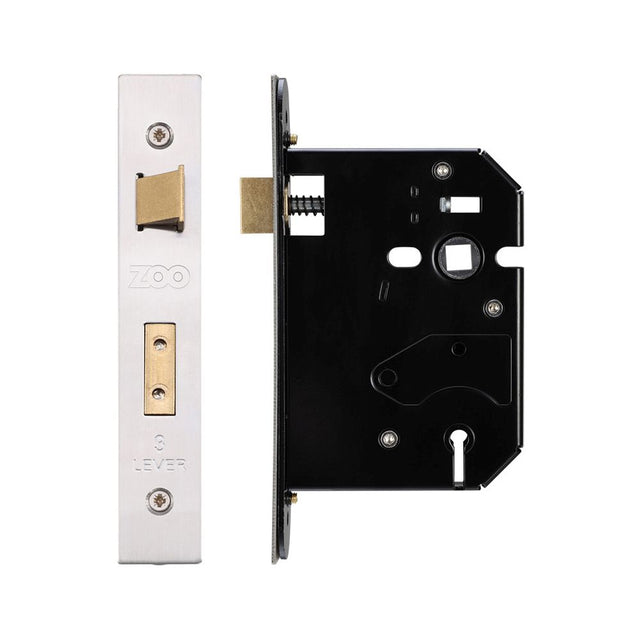 High quality image of the Zoo Hardware - 3 Lever Replacement Sash Lock - 76mm c/w Forend and Strike - Stain Stainless Steel | Sku. zurs376ss | available to order from Trade Door Handles.