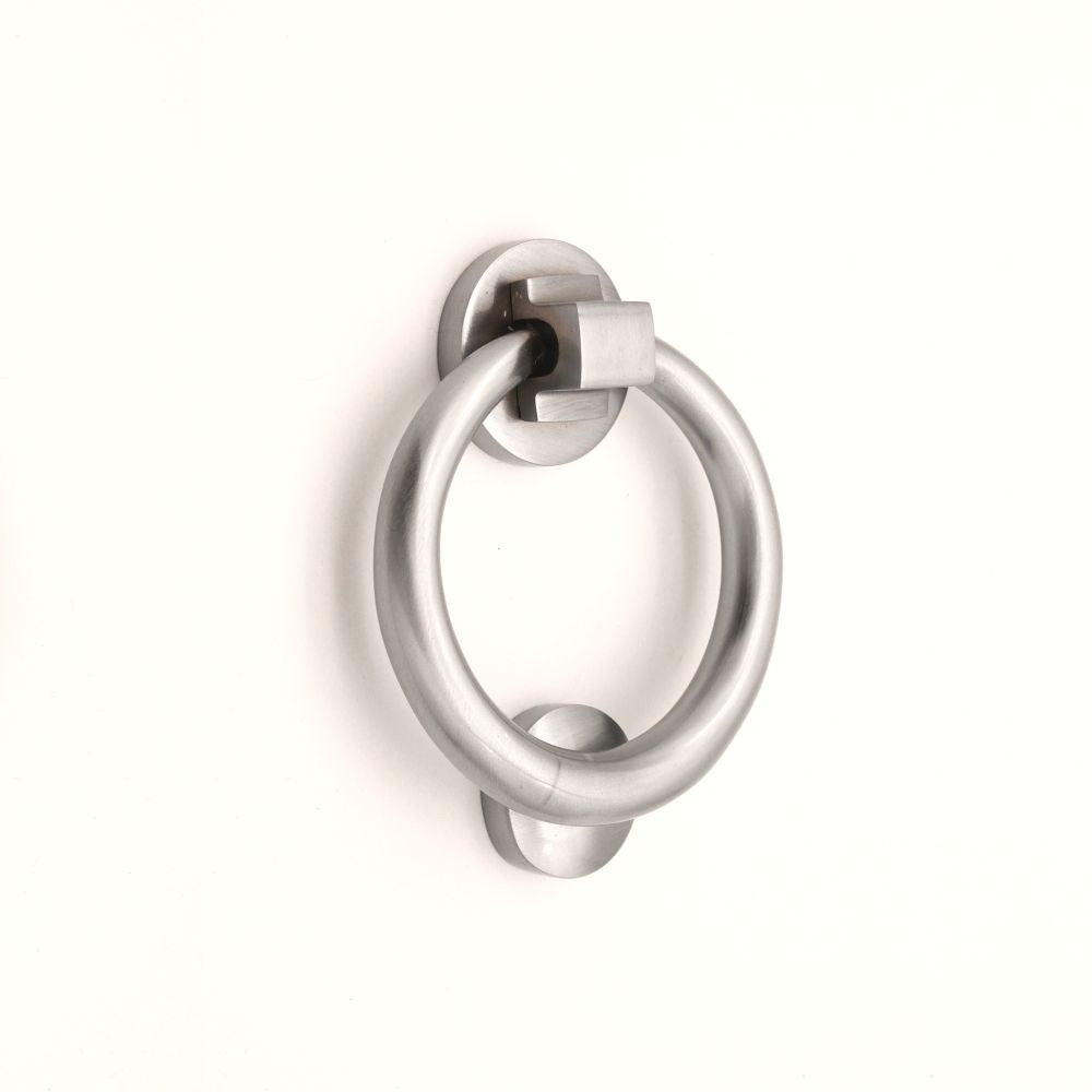 This is an image of Spira Brass - Ring Door Knocker 110mm Satin Chrome   available to order from trade door handles, quick delivery and discounted prices.