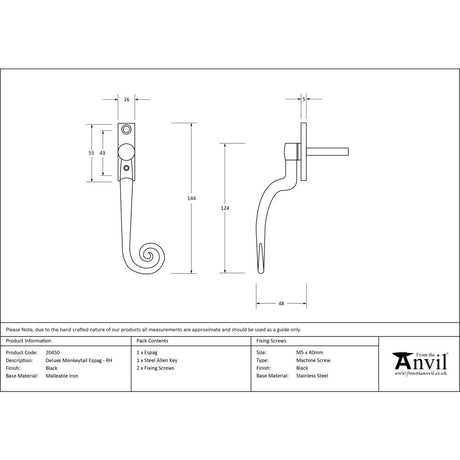 High quality image of From The Anvil - Black Deluxe Monkeytail Espag - RH | Sku. 20450 | Trade Door Handles, Kendal.