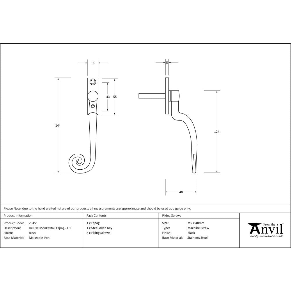 High quality image of From The Anvil - Black Deluxe Monkeytail Espag - LH | Sku. 20451 | Trade Door Handles, Kendal.