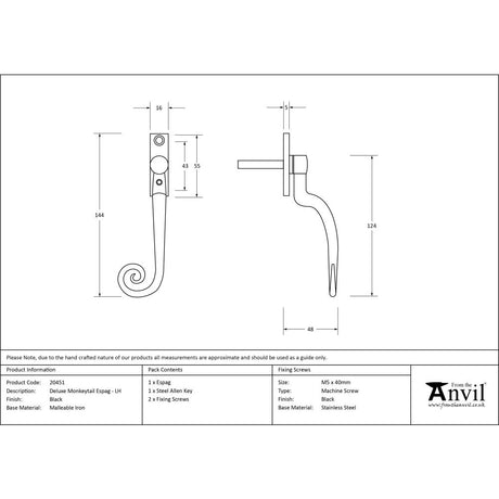 High quality image of From The Anvil - Black Deluxe Monkeytail Espag - LH | Sku. 20451 | Trade Door Handles, Kendal.