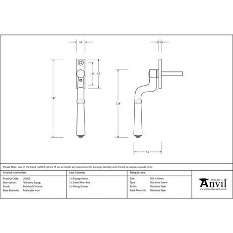 High quality image of From The Anvil - Polished Chrome Teardrop Espag | Sku. 20462 | Trade Door Handles, Kendal.