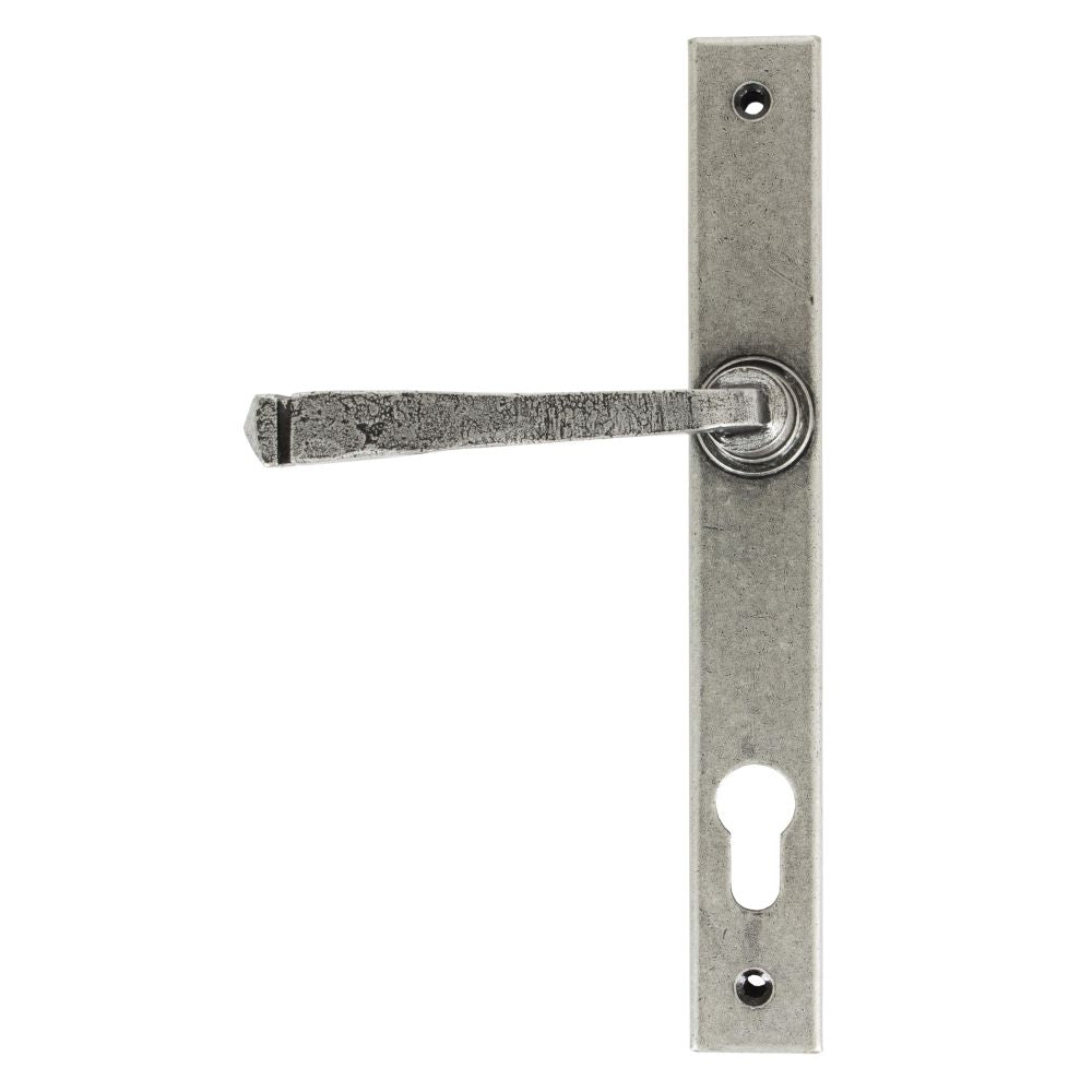 This is an image showing From The Anvil - Pewter Avon Slimline Lever Espag. Lock Set available from trade door handles, quick delivery and discounted prices