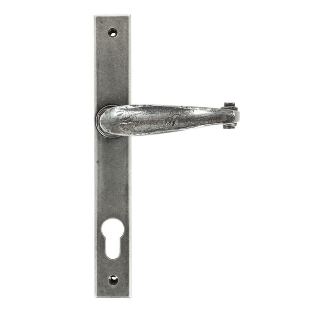 This is an image showing From The Anvil - Pewter Cottage Slimline Lever Espag. Lock Set available from trade door handles, quick delivery and discounted prices