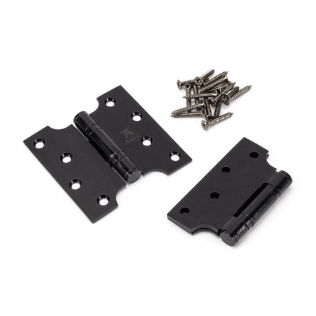 This is an image showing From The Anvil - Black 4" x 2" x 4"  Parliament Hinge (pair) ss available from trade door handles, quick delivery and discounted prices