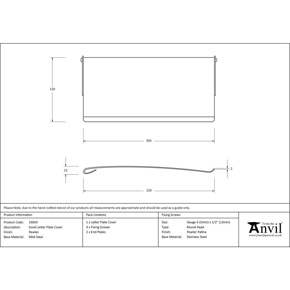 High quality image of From The Anvil - Pewter Small Letter Plate Cover | Sku. 33059 | Trade Door Handles, Kendal.
