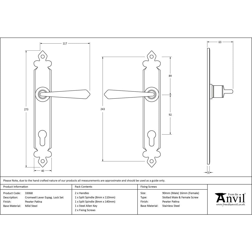 This is an image showing From The Anvil - Pewter Cromwell Lever Espag. Lock Set available from trade door handles, quick delivery and discounted prices