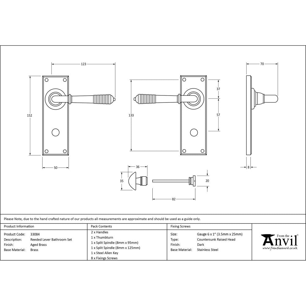 This is an image showing From The Anvil - Aged Brass Reeded Lever Bathroom Set available from trade door handles, quick delivery and discounted prices
