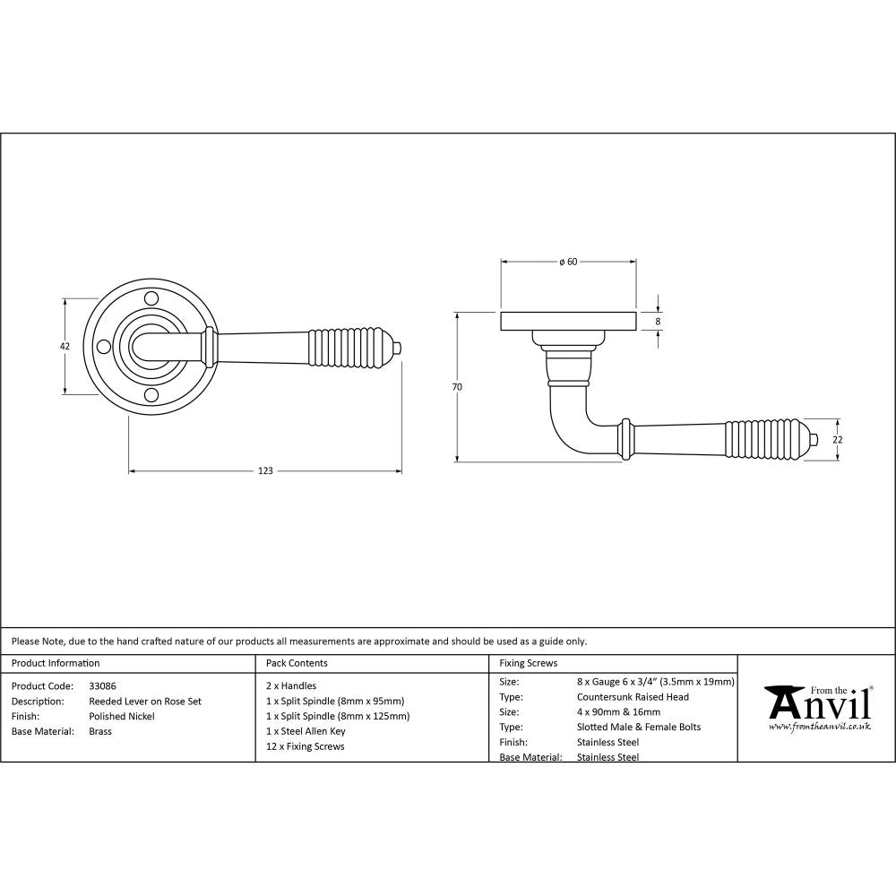 This is an image showing From The Anvil - Polished Nickel Reeded Lever on Rose Set available from trade door handles, quick delivery and discounted prices