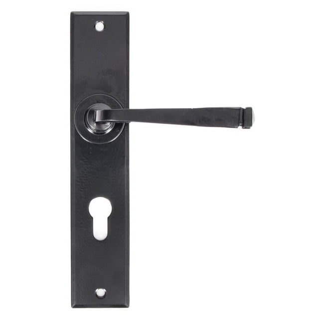 This is an image showing From The Anvil - Black Large Avon 72mm Centre Euro Lock Set available from trade door handles, quick delivery and discounted prices