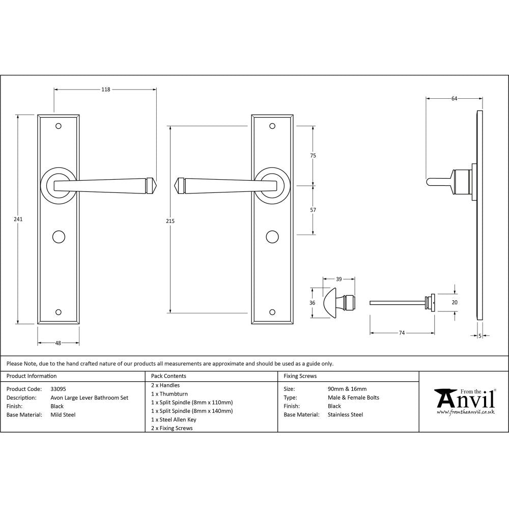 This is an image showing From The Anvil - Black Large Avon Lever Bathroom Set available from trade door handles, quick delivery and discounted prices