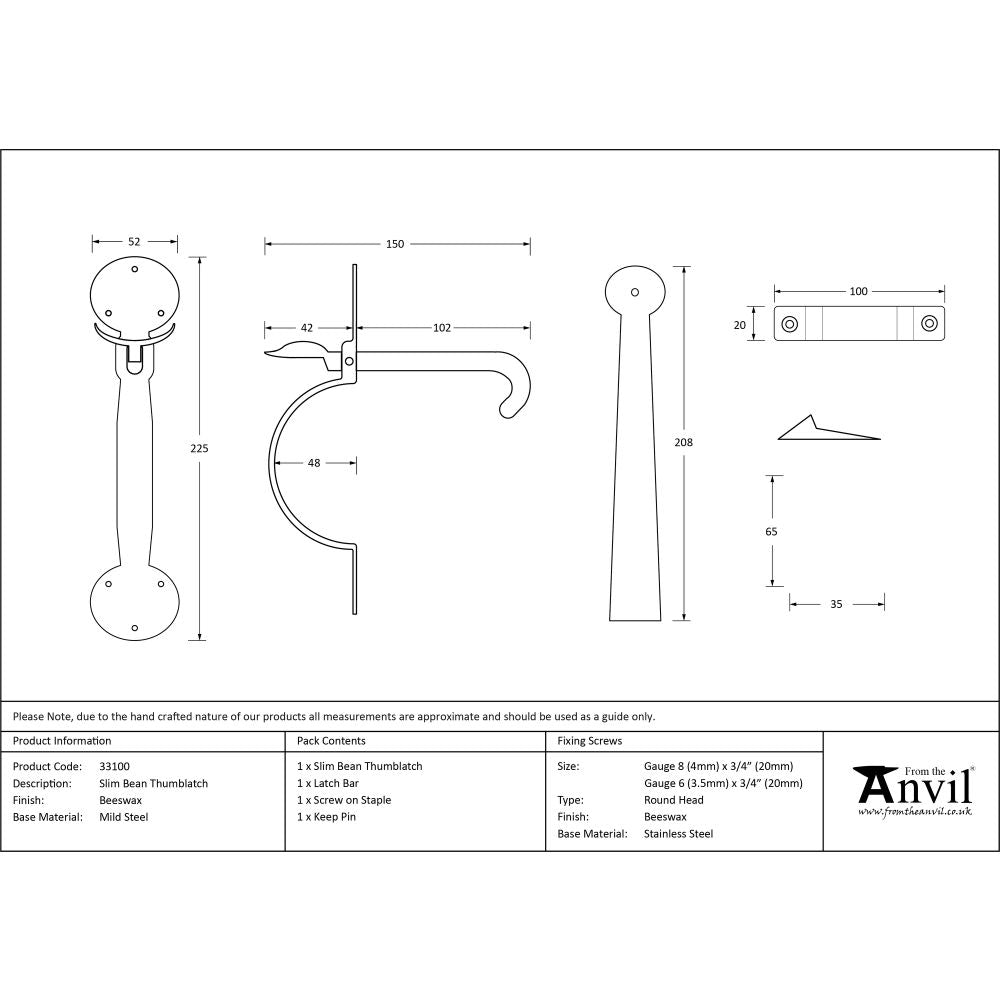 High quality image of From The Anvil - Beeswax Slim Bean Thumblatch | Sku. 33100 | Trade Door Handles, Kendal.
