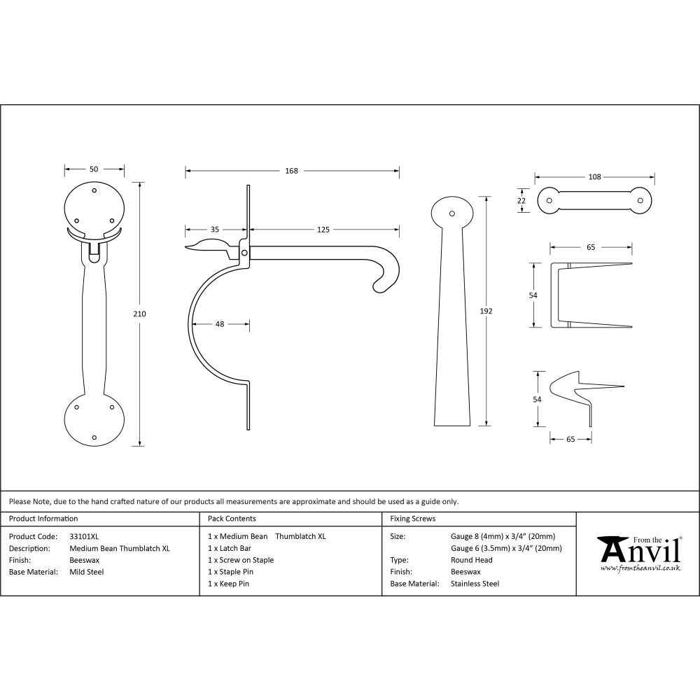 High quality image of From The Anvil - Beeswax Medium Bean Thumblatch - XL | Sku. 33101xl | Trade Door Handles, Kendal.
