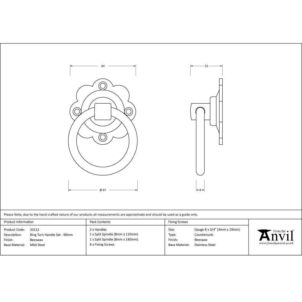 High quality image of From The Anvil - Beeswax Ring Turn Handle Set | Sku. 33112 | Trade Door Handles, Kendal.