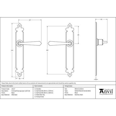 This is an image showing From The Anvil - Black Cromwell Lever Latch Set available from trade door handles, quick delivery and discounted prices