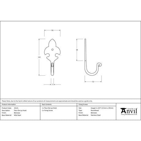 High quality image of From The Anvil - Beeswax Fleur-De-Lys Coat Hook | Sku. 33121 | Trade Door Handles, Kendal.