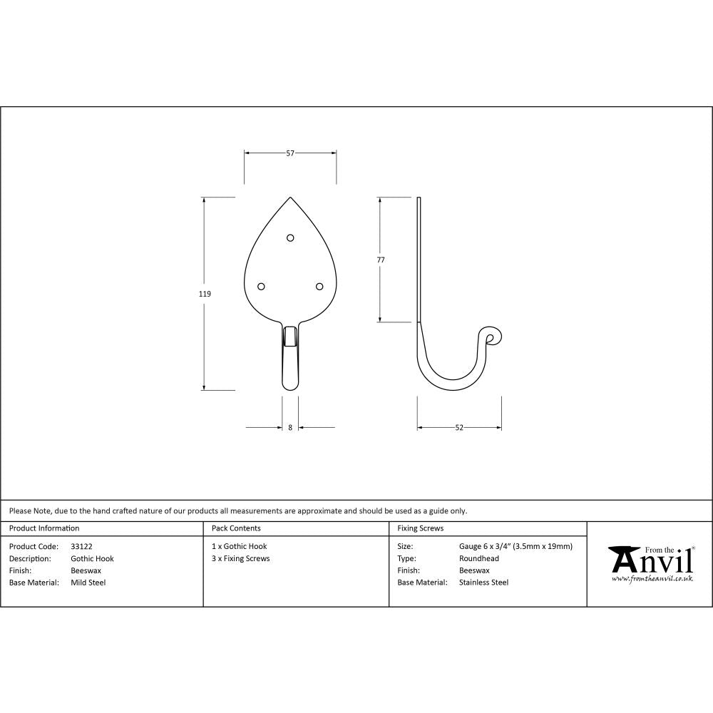 High quality image of From The Anvil - Beeswax Gothic Coat Hook | Sku. 33122 | Trade Door Handles, Kendal.