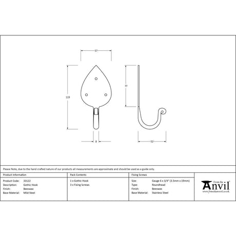 High quality image of From The Anvil - Beeswax Gothic Coat Hook | Sku. 33122 | Trade Door Handles, Kendal.