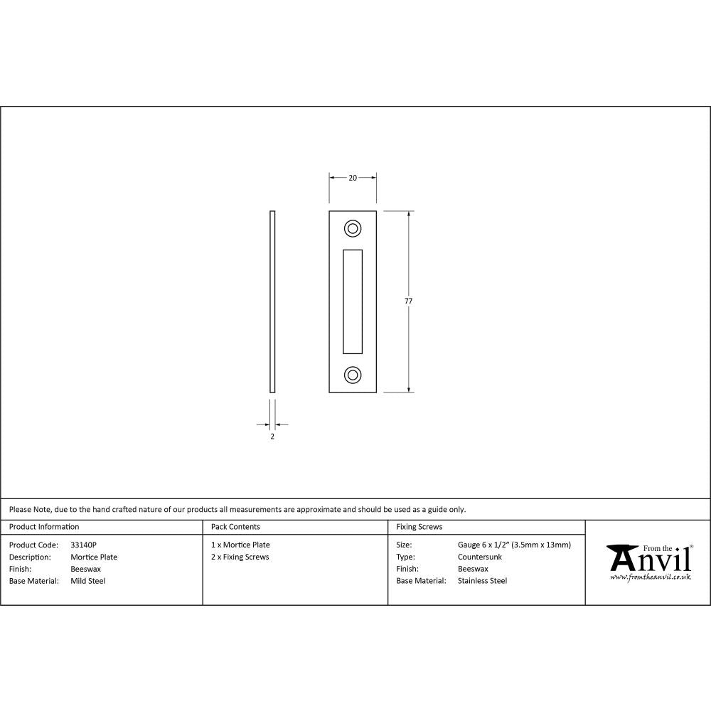 This is an image showing From The Anvil - Beeswax Mortice Plate available from trade door handles, quick delivery and discounted prices