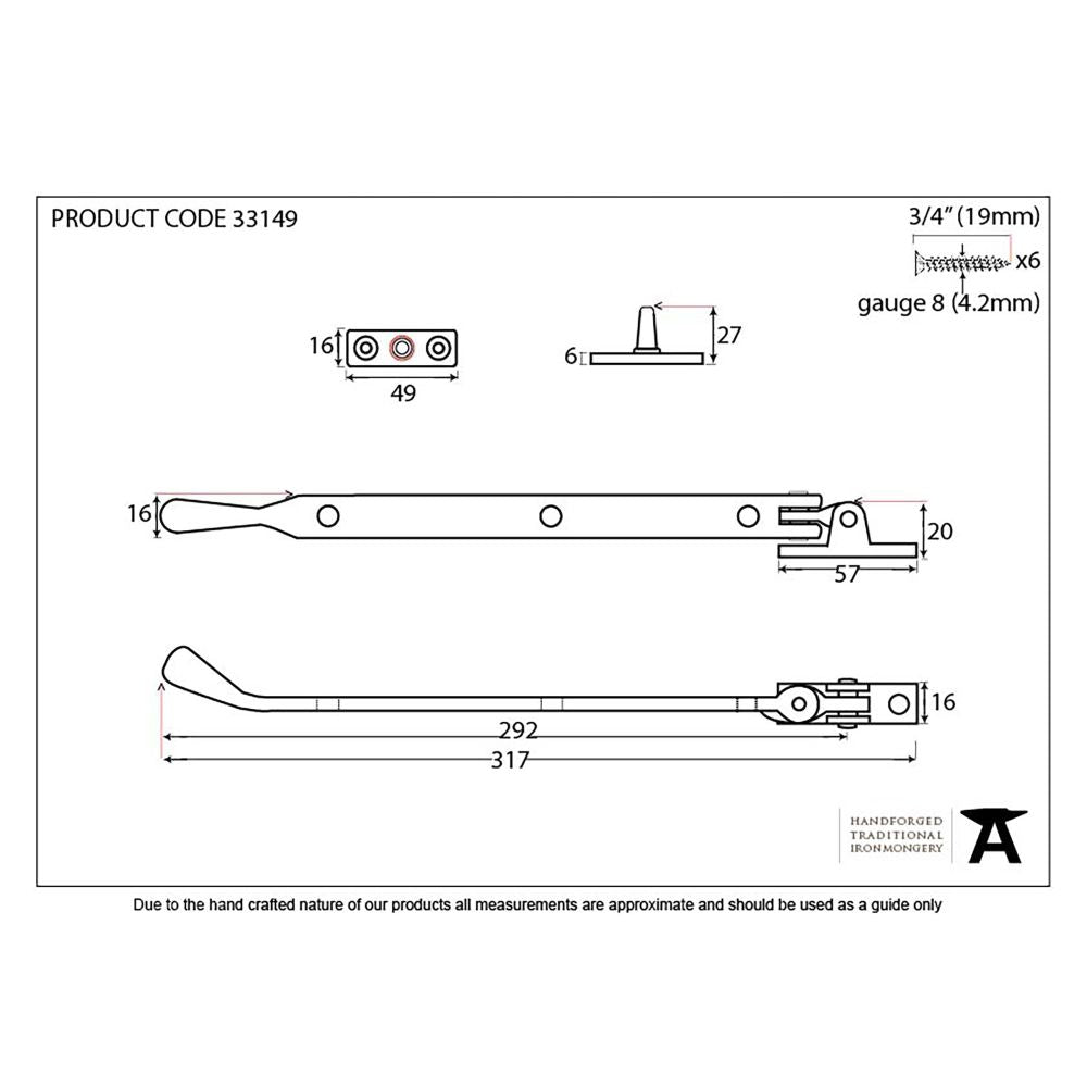 This is an image showing From The Anvil - Beeswax 12" Peardrop Stay available from trade door handles, quick delivery and discounted prices