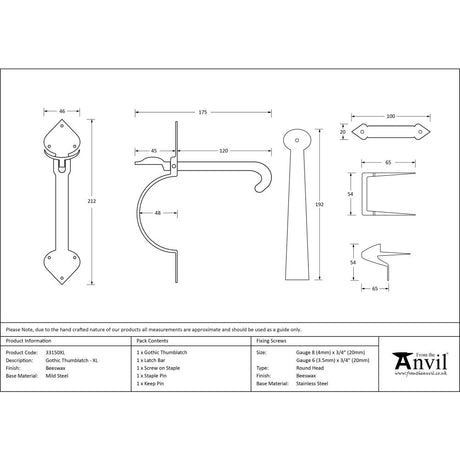 High quality image of From The Anvil - Beeswax Gothic Thumblatch - XL | Sku. 33150xl | Trade Door Handles, Kendal.