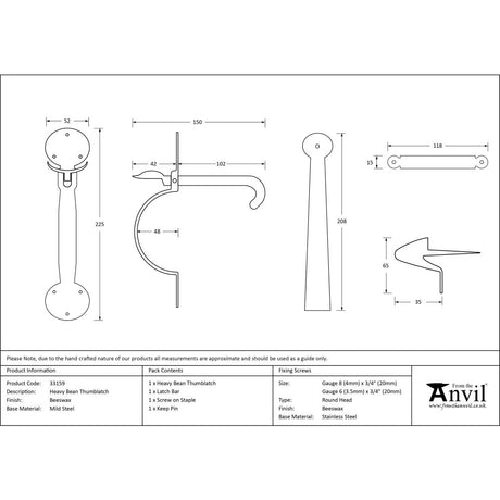 High quality image of From The Anvil - Beeswax Heavy Bean Thumblatch | Sku. 33159 | Trade Door Handles, Kendal.