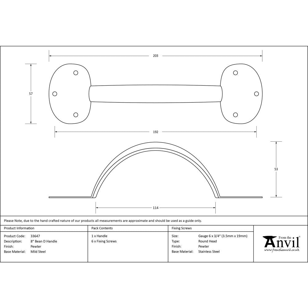 This is an image showing From The Anvil - Beeswax 8" Bean D Handle available from trade door handles, quick delivery and discounted prices